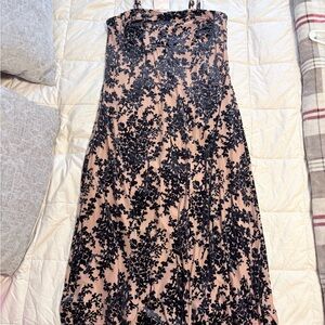 Black Floral Burnout Maxi Dress on Blush Base